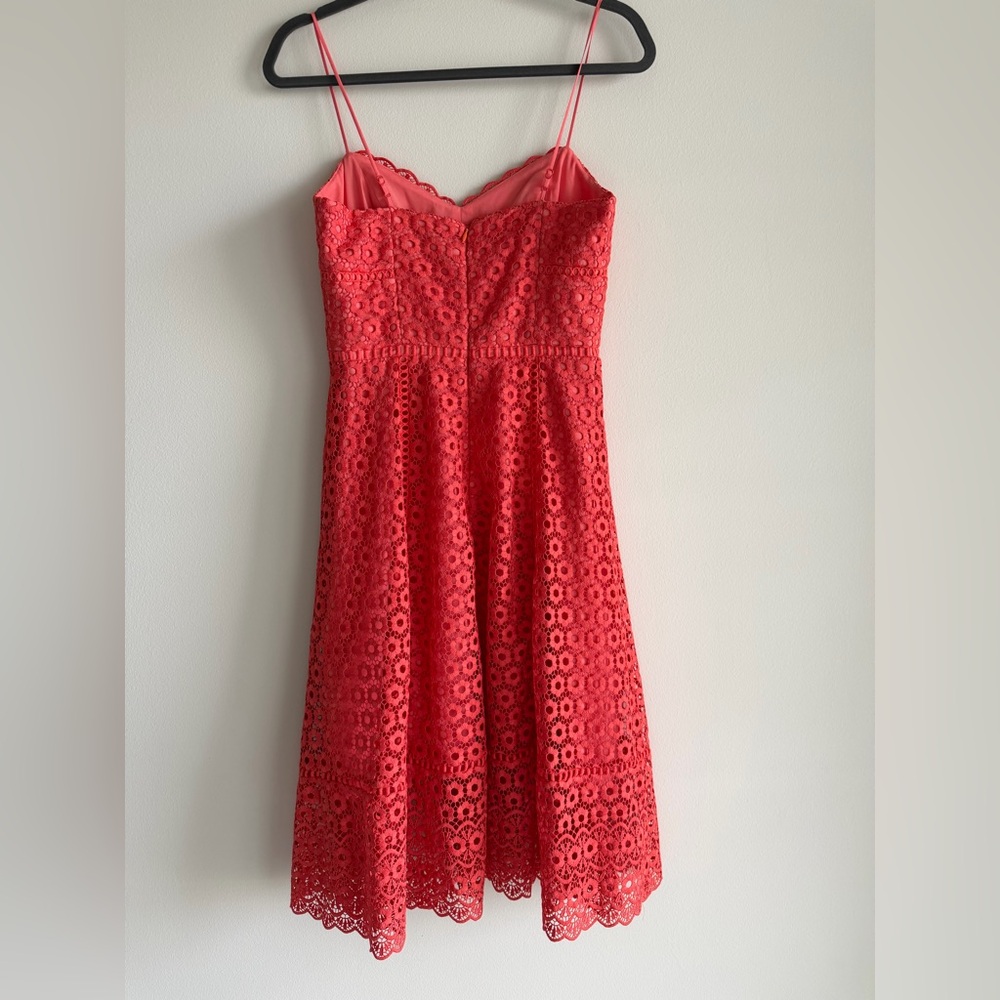 J Crew Daisy Lace Dress XS 00 Orange Coral Midi Fit Flare Sleeveless wedding - Picture 6 of 16